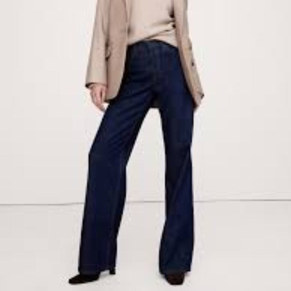 Banana Republic Icon Jeans 28R Dark Rinse Denim Wide Leg High Rise